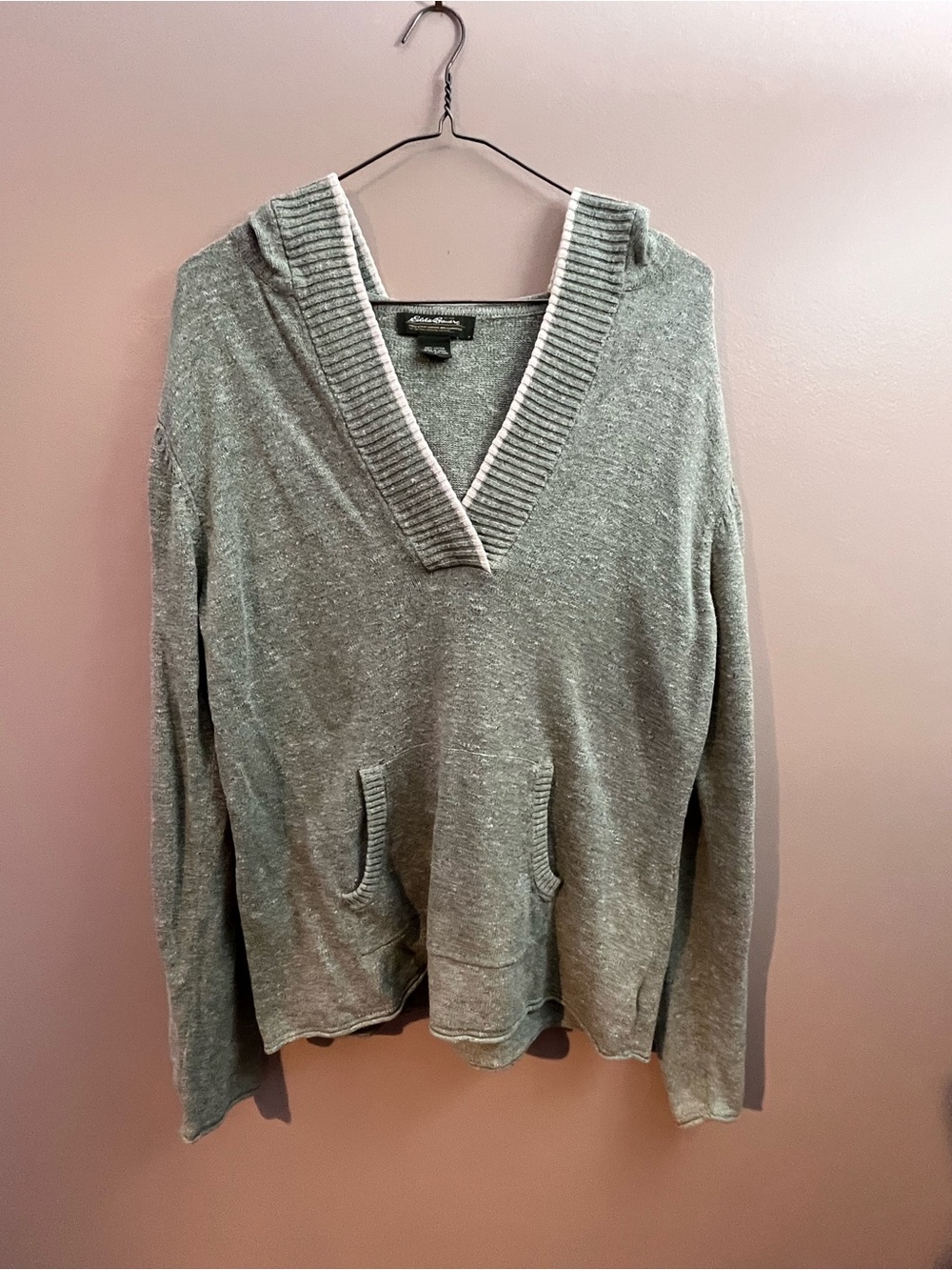 Hooded V-Neck Sweater Pullover - Gray/Green